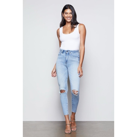 Good American Denim - GOOD AMERICAN Size 6/28‎ Jeans GOOD WAIST Crop Raw Edge GWCFH367T Blue 352